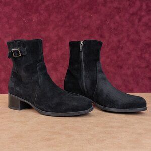 La Canadienne Women Halo Black Suede Waterproof Buckle Zip Fashion Boots sz 9.5